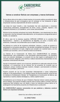 Vamos a construir Bolivia con empresas y manos bolivianas