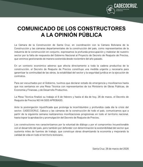 COMUNICADO DE LOS CONSTRUCTORES A LA OPINIÓN PÚBLICA