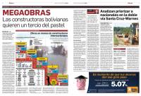 MEGAOBRAS: LAS CONSTRUCTORAS BOLIVIANAS QUIEREN UN TERCIO DEL PASTEL