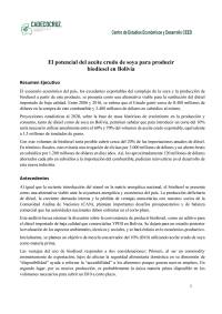 El potencial del aceite crudo de soya para producir biodiesel en Bolivia