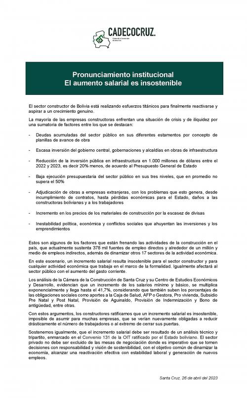 Pronunciamiento institucional: El aumento salarial es insostenible