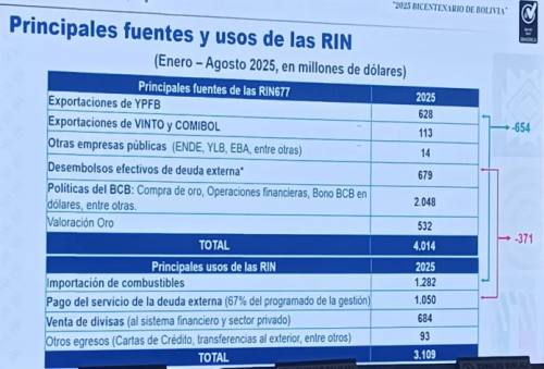 RIN alcanzan a $us 2.881,2 millones, 92% en oro y un menor porcentaje en divisas