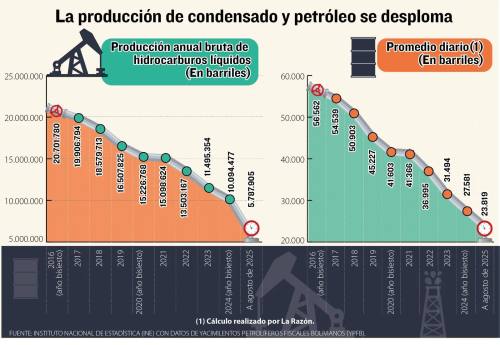 Producción de crudo y condensado cae 57,9% en 10 años