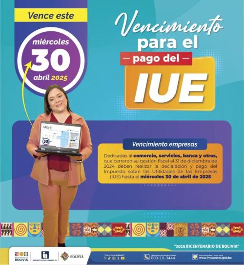 Pago del IUE vence el 30 de abril para varias actividades