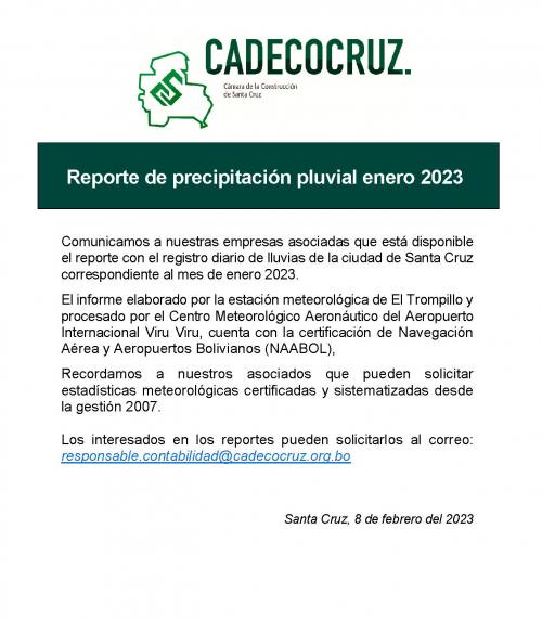 Reporte de precipitación pluvial enero 2023